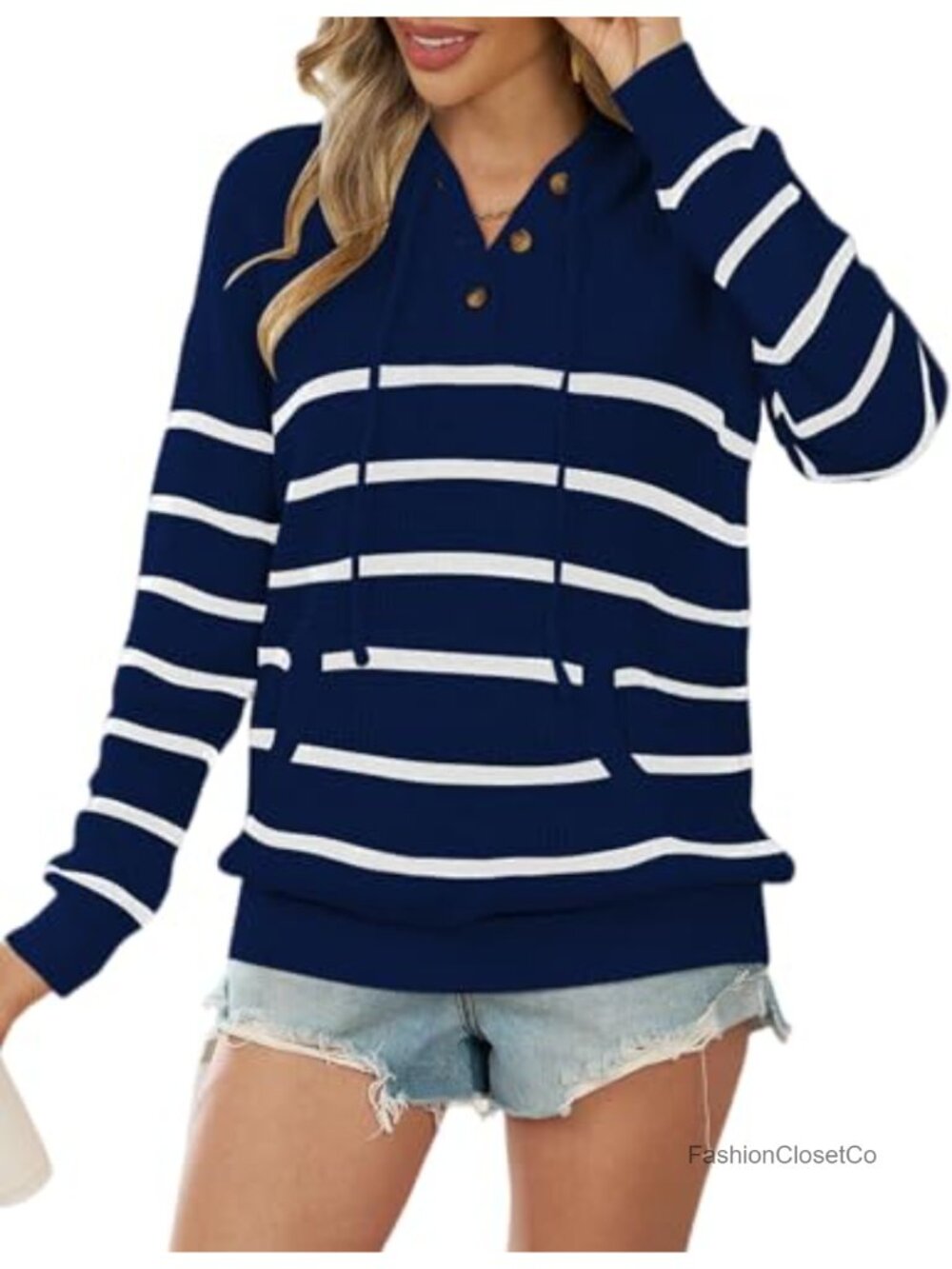 Women's Oversized Knit Sweater Hoodie with Kangaroo Pocket